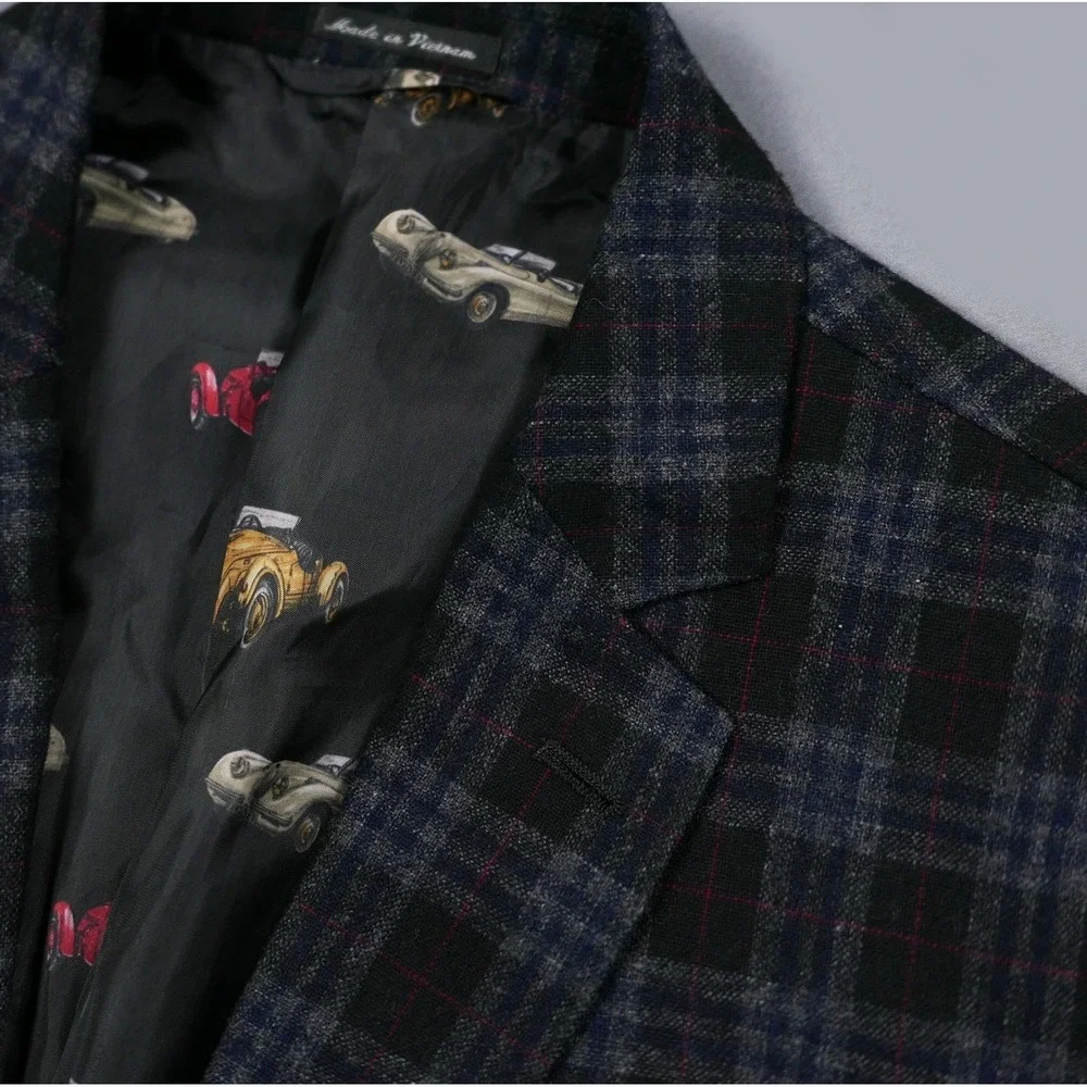 Flynt Sparrow Mens 44L Wool Plaid Check Flannel Sport Coat Vintage Car Lining